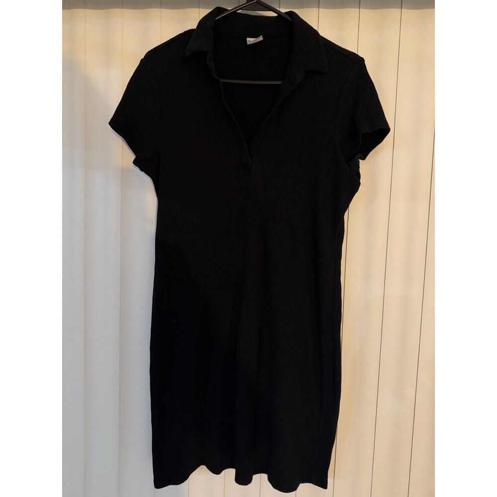 No Boundaries Polo Mini Ribbed Dress Black Size L